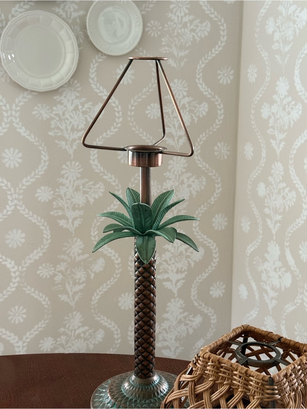 Vintage Hollywood Regency Style Palm Tree Candle Holder with Shade - Picture 5 of 5